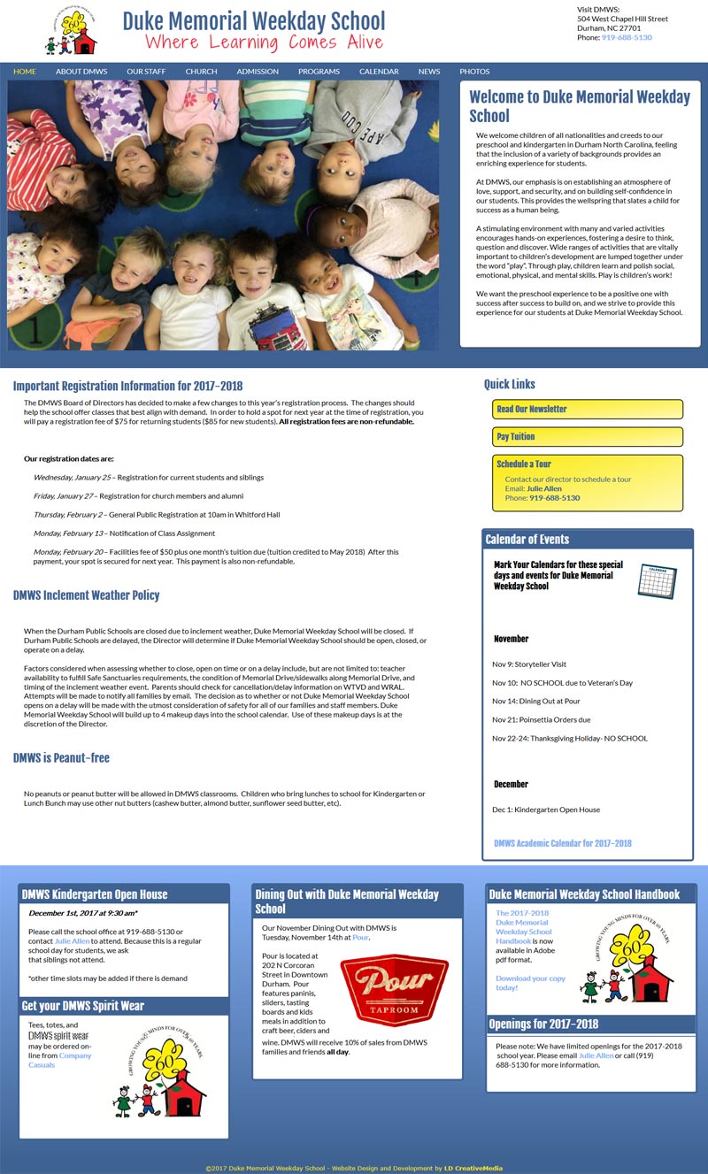 Website Redesign for Duke Memorial Weekday School